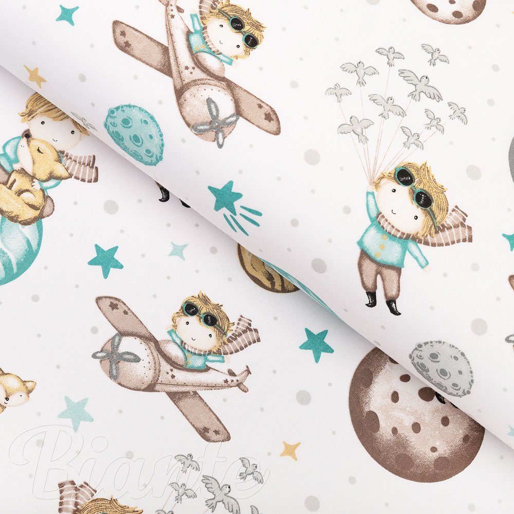 Dětská bavlněná látka/plátno Sandra SA-561 Malý princ na bílém - šířka 160 cm - Biante.cz