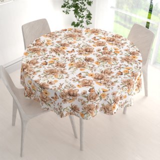 Bavlněný kulatý ubrus Sandra SA-458 Hnědé květy magnolie s motýlky na bílém - detail 1 - Biante.cz Bavlněný kulatý ubrus Sandra SA-458 Hnědé květy magnolie s motýlky na bílém - detail 1 - Biante.cz