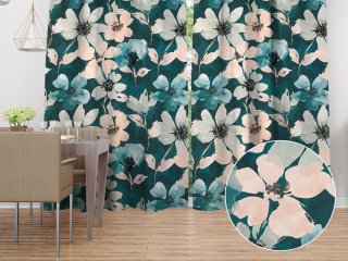 Sametový závěs na míru Tamara TMR-027 Velké květy na tmavě zeleném - Biante.cz