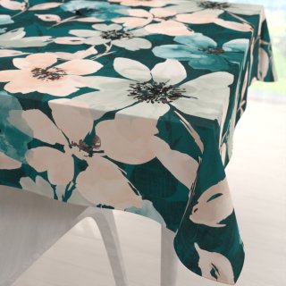 Sametový čtvercový ubrus Tamara TMR-027 Velké květy na tmavě zeleném - Biante.cz