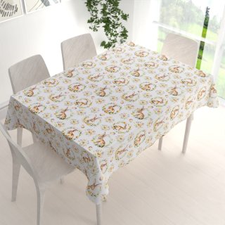 Velikonoční teflonový obdélníkový ubrus TF-107 Zajíčci na bílém - detail 1 - Biante.cz