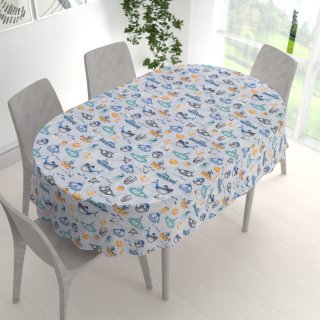 Dětský bavlněný oválný ubrus Sandra SA-673 Podmořský svět modrý - detail 1 - Biante.cz