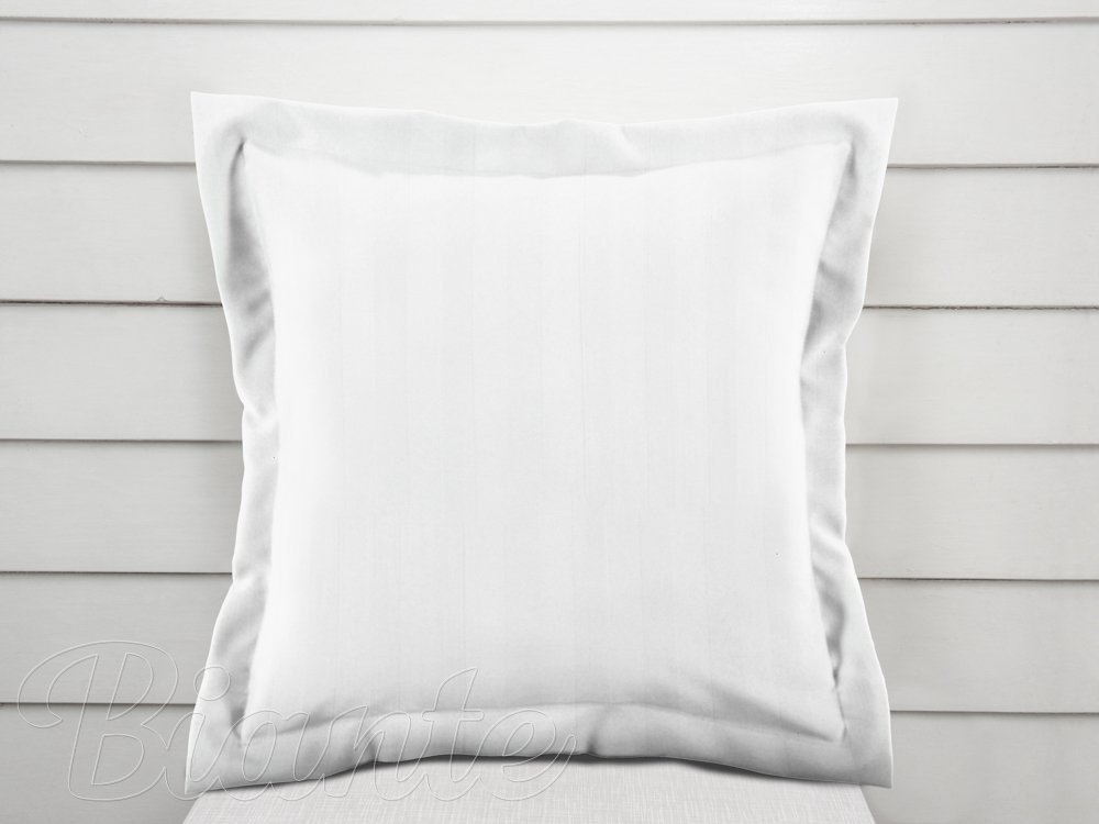 Damašková obliečka na vankúš s lemom Atlas Grádl DM-011 Biela - pásiky 2 cm - Biante.sk