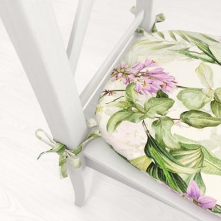 Zamatový oblý podsedák Tamara TMR-035 Fialové zvončeky s listami na bielom - 39x37x3 cm - detail 1 - Biante.sk