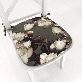 Zamatový oblý podsedák Tamara TMR-034 Kvety gardénie na hnedosivom - 39x37x3 cm - Biante.sk