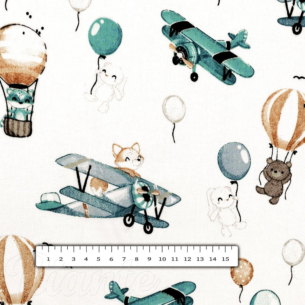 Dětská bavlněná látka/plátno Sandra SA-457 Lišky v letadýlkách na bílém - šířka 160 cm - detail 3 - Biante.cz