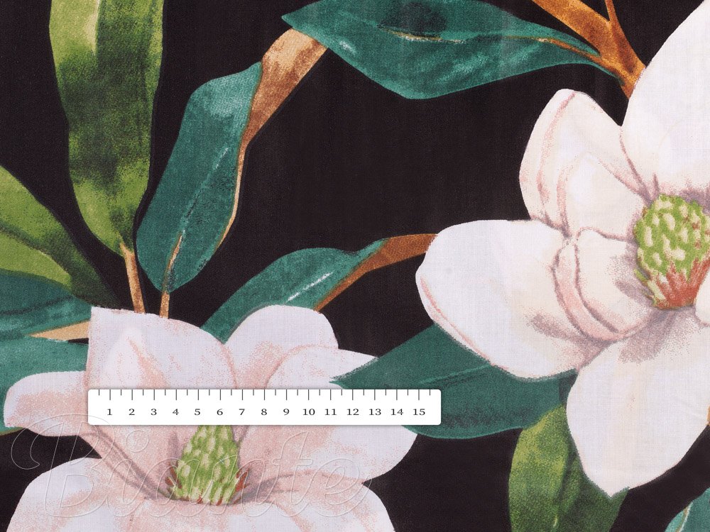 Bavlněná látka/plátno Sandra SA-300 Květy magnolie na černém - šířka 160 cm a 220 cm - detail 3 - Biante.cz Bavlněná látka/plátno Sandra SA-300 Květy magnolie na černém - šířka 160 cm a 220 cm - detail 3 - Biante.cz