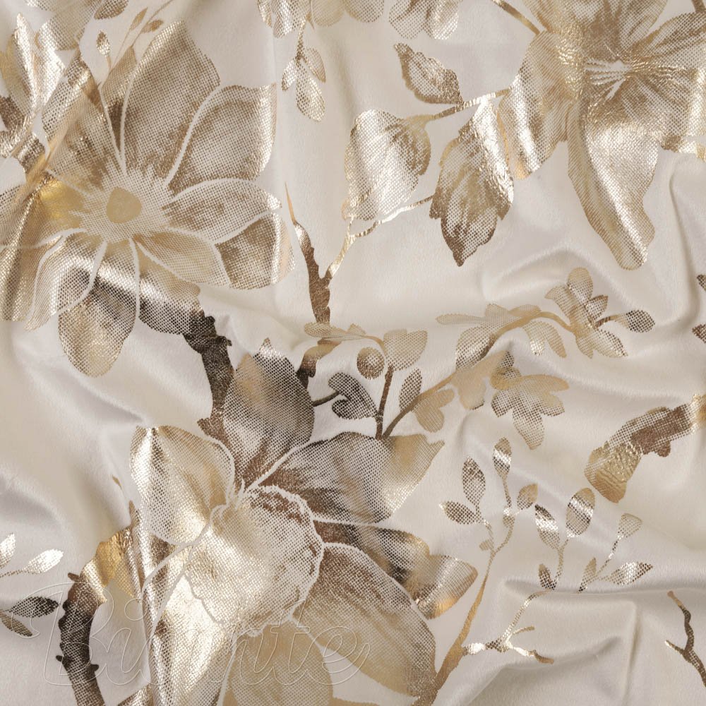 Sametová látka Isabela Flower IBL-023 Zlaté květy na krémovém - šířka 295 cm - detail 4 - Biante.cz