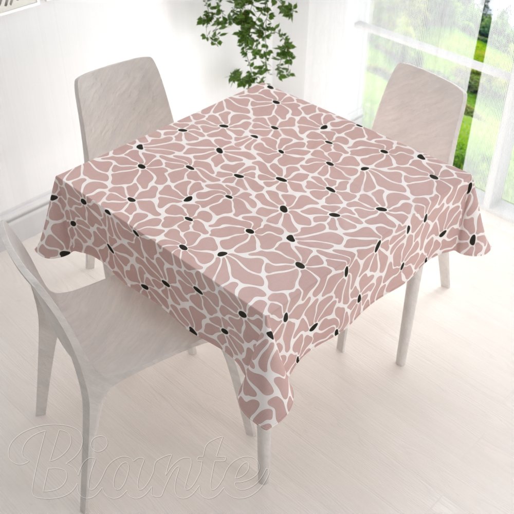Bavlněný čtvercový ubrus Sandra SA-483 Hnědorůžové designové květy na bílém - detail 1 - Biante.cz