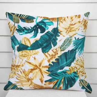 Bavlnená obliečka na vankúš Sandra SA-245 Zelené a zlaté tropické listy - Biante.sk