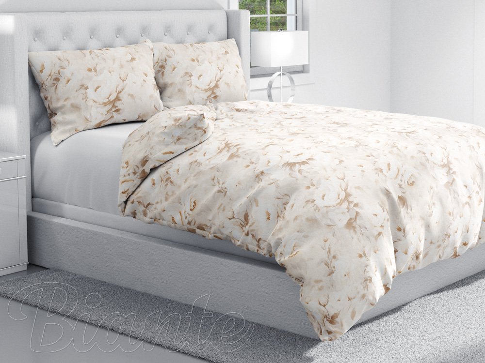 Bavlnené posteľné obliečky Sandra SA-519 Pivonky na béžovom - detail 1 - Biante.sk Bavlnené posteľné obliečky Sandra SA-519 Pivonky na béžovom - detail 1 - Biante.sk