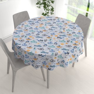 Dětský bavlněný kulatý ubrus Sandra SA-673 Podmořský svět modrý - detail 1 - Biante.cz