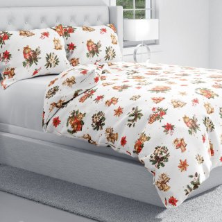 Vánoční bavlněné ložní povlečení Sandra SA-515 Vánoční hvězdy a ozdoby na bílém - detail 1 - Biante.cz