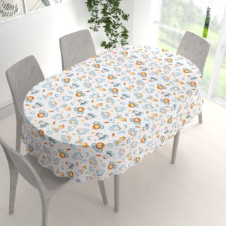 Dětský bavlněný oválný ubrus Sandra SA-693 Africká zvířátka na modrých obláčcích na bílém - detail 1 - Biante.cz Dětský bavlněný oválný ubrus Sandra SA-693 Africká zvířátka na modrých obláčcích na bílém - detail 1 - Biante.cz