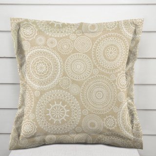 Dekoračná obliečka na vankúš s lemom Leona LN-170 Biele mandaly na režnom - Biante.sk