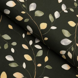 Bavlněná látka/plátno Sandra SA-722 Větvičky s lístky na tmavě zeleném - šířka 160 cm - Biante.cz