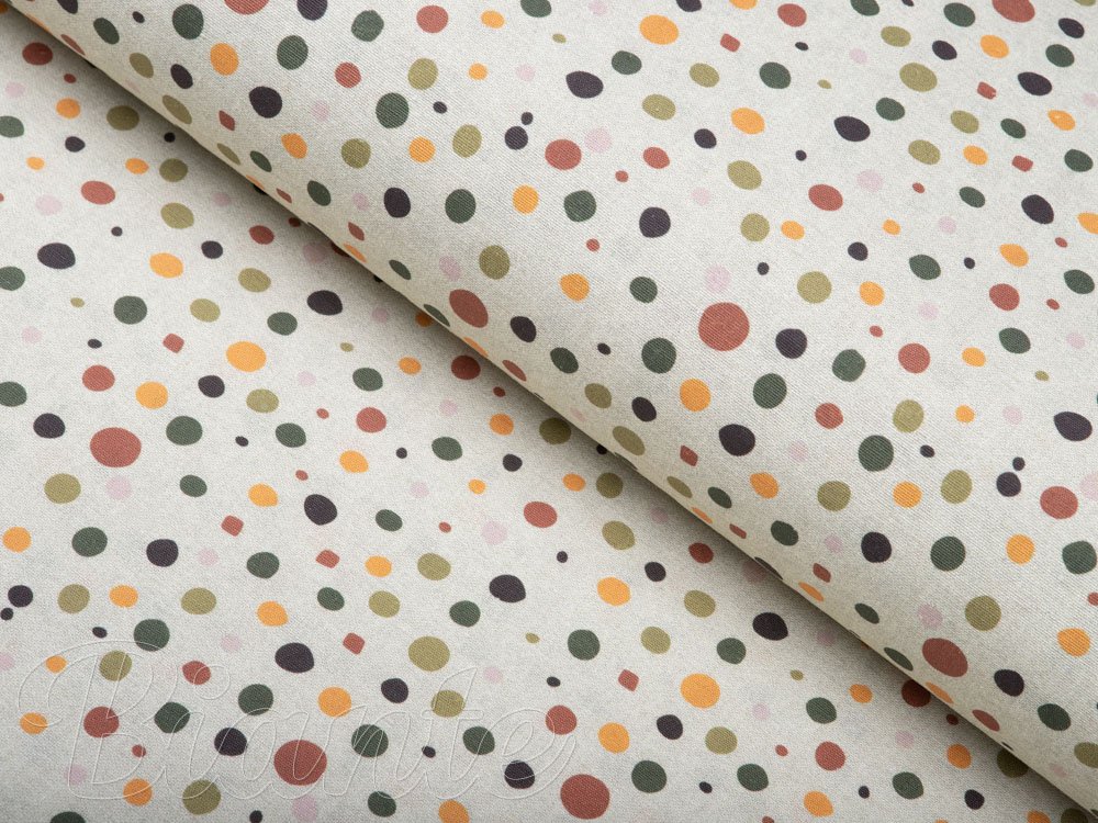 Dekorační látka Leona LN-151 Barevné puntíky na režném - šířka 140 cm - Biante.cz