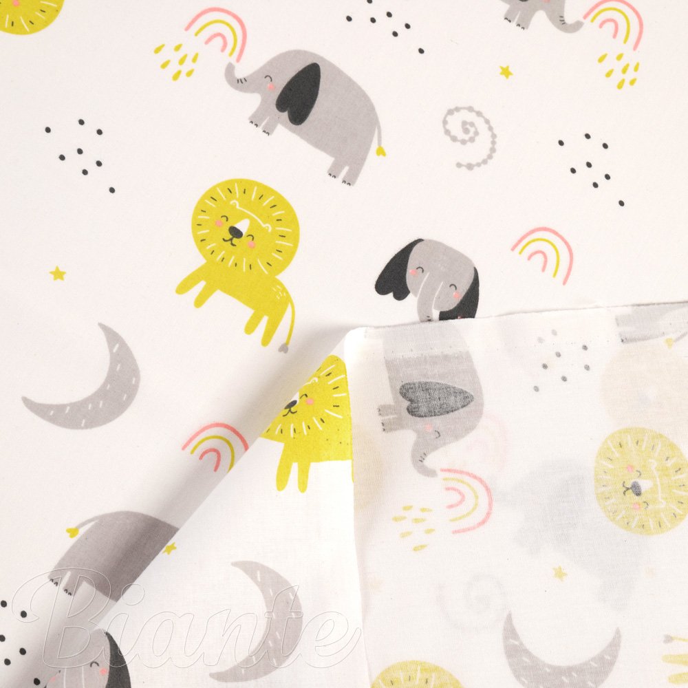 Detská bavlnená látka/plátno Sandra SA-649 Slony a levy na bielom - šírka 160 cm - detail 4 - Biante.sk