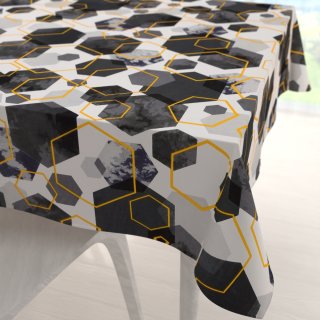 Bavlnený štvorcový obrus Sandra SA-568 Sivo-modrofialové mramorové hexagóny na bielom - Biante.sk