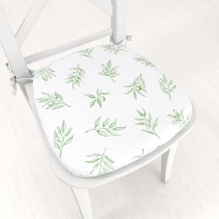 Teflonový oblý podsedák TF-113 Zelené olivové větvičky na bílém - 39x37x3 cm - Biante.cz
