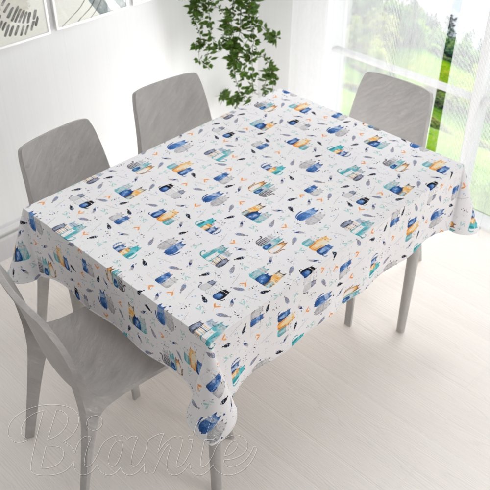 Dětský bavlněný obdélníkový ubrus Sandra SA-653 Kočičí svět modrý na bílém - detail 1 - Biante.cz