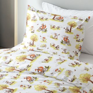 Dětské bavlněné ložní povlečení Sandra SA-697 Lišky na kolách - zelené na bílém - detail 1 - Biante.cz Dětské bavlněné ložní povlečení Sandra SA-697 Lišky na kolách - zelené na bílém - detail 1 - Biante.cz