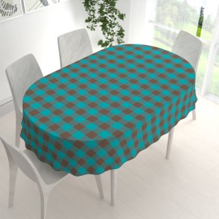 Bavlněný oválný ubrus Olivia OL-018 Tyrkysovo-hnědá kostka velká - detail 1 - Biante.cz Bavlněný oválný ubrus Olivia OL-018 Tyrkysovo-hnědá kostka velká - detail 1 - Biante.cz