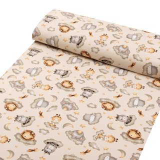 Dětská bavlněná látka/plátno Sandra SA-534 Africká zvířátka na obláčcích na šedobéžovém - šířka 160 cm - detail 1 - Biante.cz