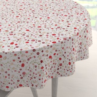 Bavlněný kulatý ubrus Sandra SA-719 Červeno-béžové drobné květiny na bílém - Biante.cz