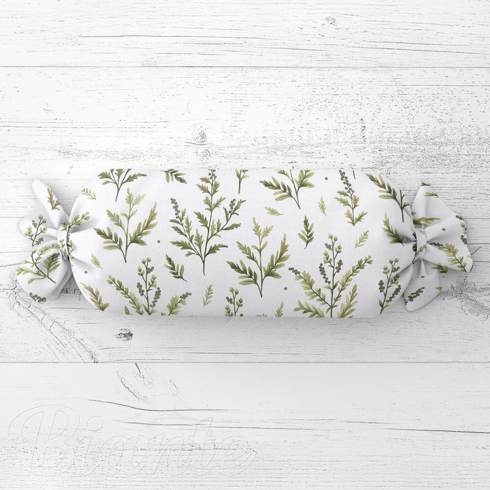 Polštář válec bonbon Sandra SA-718 Zelené natě bylinek na bílém - Biante.cz