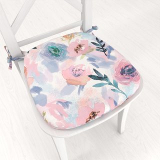 Zamatový oblý podsedák Tamara TMR-030 Ružovo-modré akvarelové kvety - 39x37x3 cm - Biante.sk