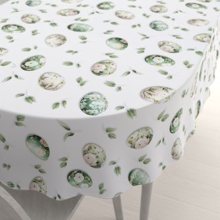 Teflonový oválný ubrus TF-136 Zelené květované kraslice na bílém - Biante.cz