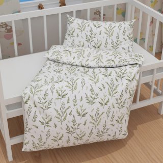 Dětské bavlněné povlečení do postýlky Sandra SA-718 Zelené natě bylinek na bílém - detail 1 - Biante.cz