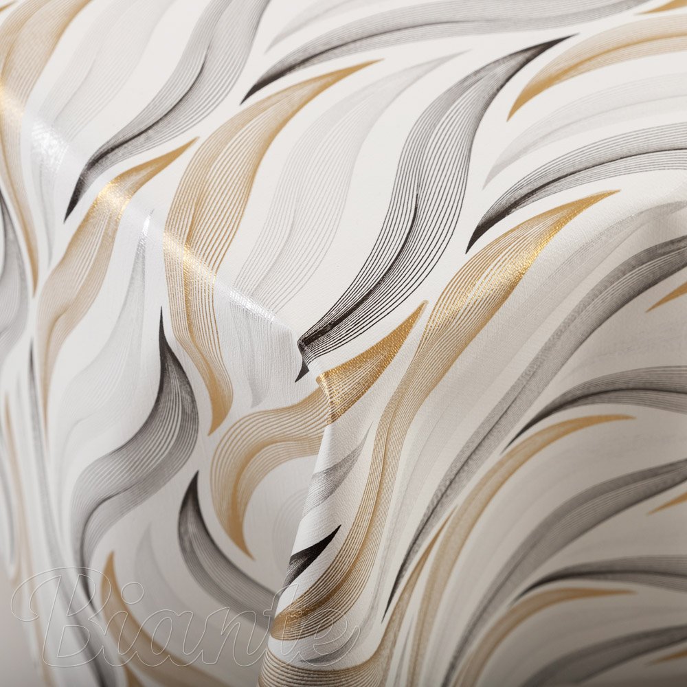 PVC obrus Zlato-strieborné designové vlnky na bielom PV-195 - metráž š. 140 cm - detail 1 - Biante.sk