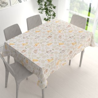 Dekorační obdélníkový ubrus Leona LN-177 Velikonoční zvířátka a kraslice na bílém - detail 1 - Biante.cz