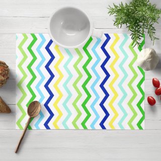 Bavlněné prostírání na stůl Sandra SA-378 Zeleno-modro-žluté cik-cak proužky - Biante.cz