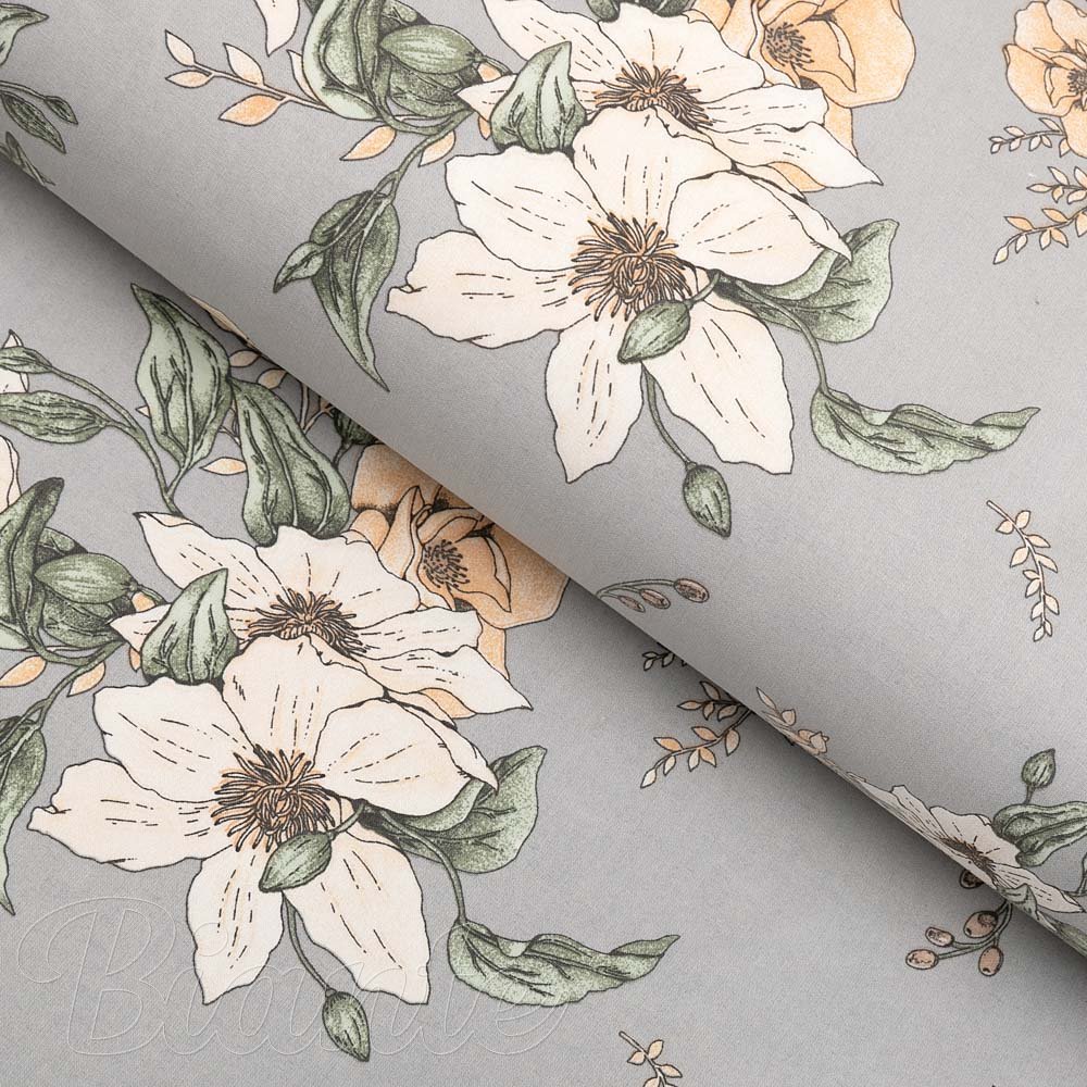 Bavlněná látka/plátno Sandra SA-465 Oranžové květy na šedém - šířka 160 cm - Biante.cz