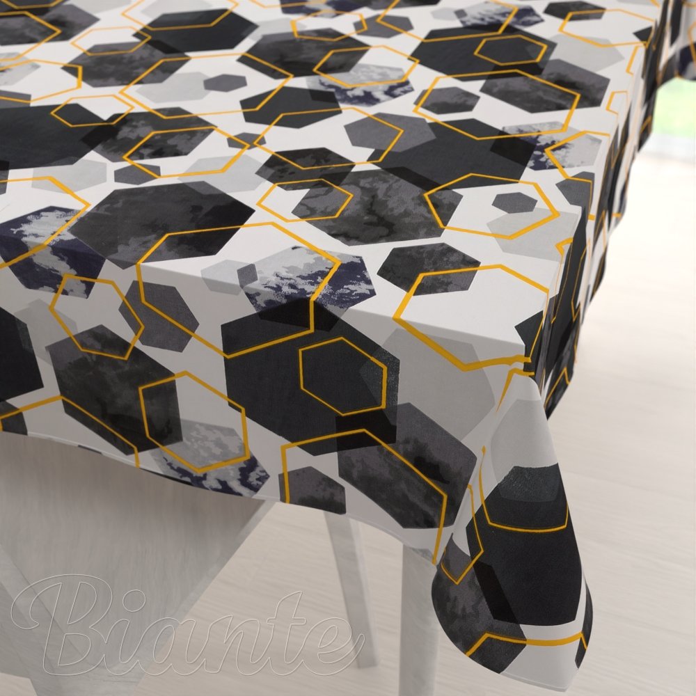 Bavlněný obdélníkový ubrus Sandra SA-568 Šedo-modrofialové mramorové hexagony na bílém - Biante.cz