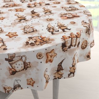 Bavlnený okrúhly obrus Sandra SA-663 Hnedí škriatkovia s perníčkami na bielom - Biante.sk Bavlnený okrúhly obrus Sandra SA-663 Hnedí škriatkovia s perníčkami na bielom - Biante.sk