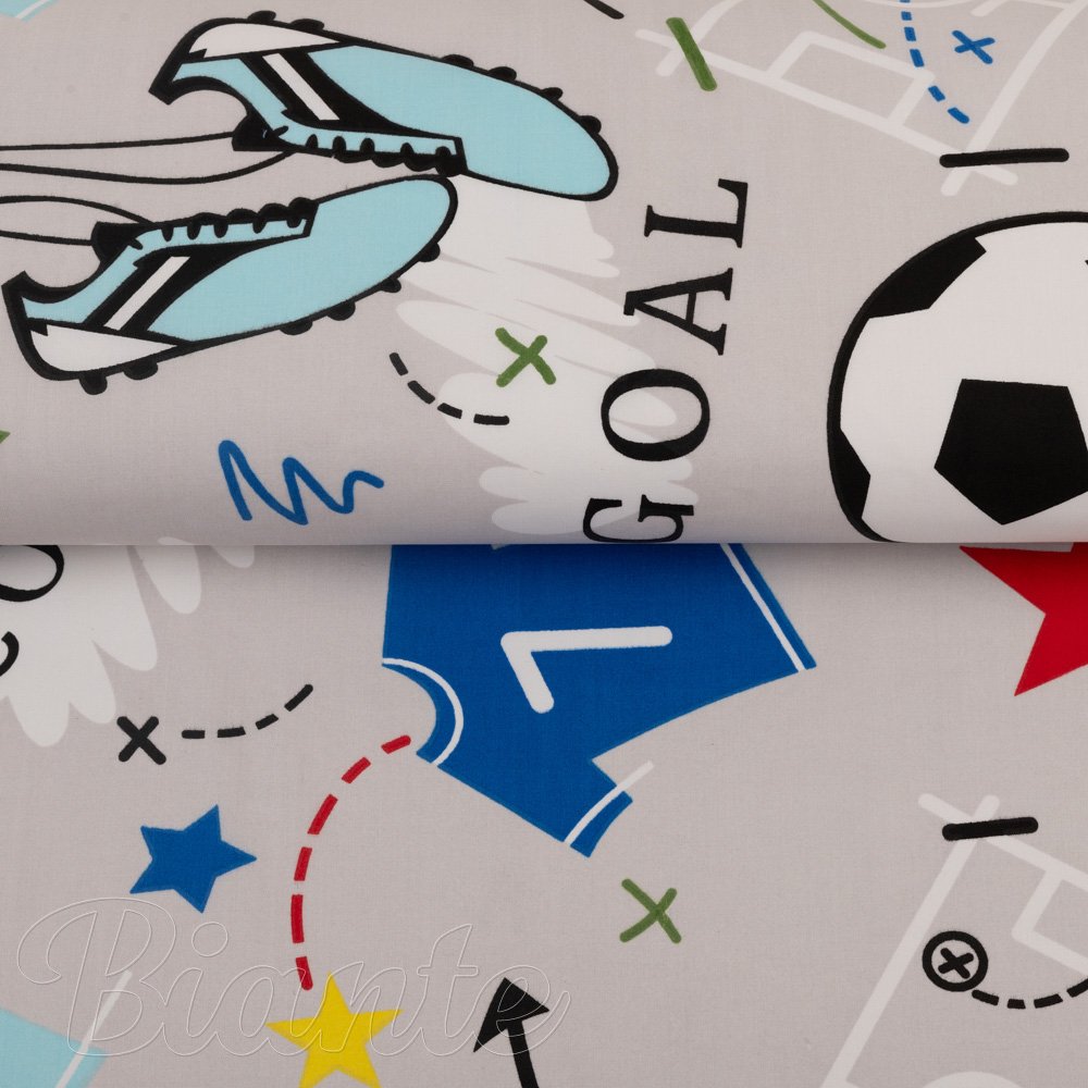 Dětská bavlněná látka/plátno Sandra SA-646 Fotbal to je hra - na šedém - šířka 160 cm - detail 2 - Biante.cz