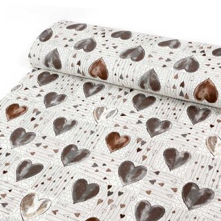 Bavlněná látka/plátno Sandra SA-027 Tmavé srdce na smetanovém - šířka 145 cm - detail 1 - Biante.cz