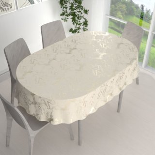 Sametový oválný ubrus Isabela IBL-017 Zlatý/kouřový mramor na smetanovém - detail 1 - Biante.cz