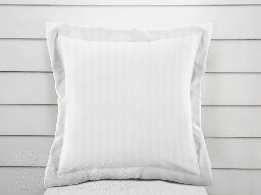 Damaškový povlak na polštář s lemem Atlas Gradl DM-010 Bílý - proužky 1 cm - Biante.cz