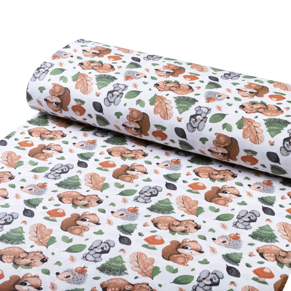 Dětská bavlněná látka/plátno Sandra SA-282 Veverky a lesní kamarádi - šířka 160 cm - detail 1 - Biante.cz