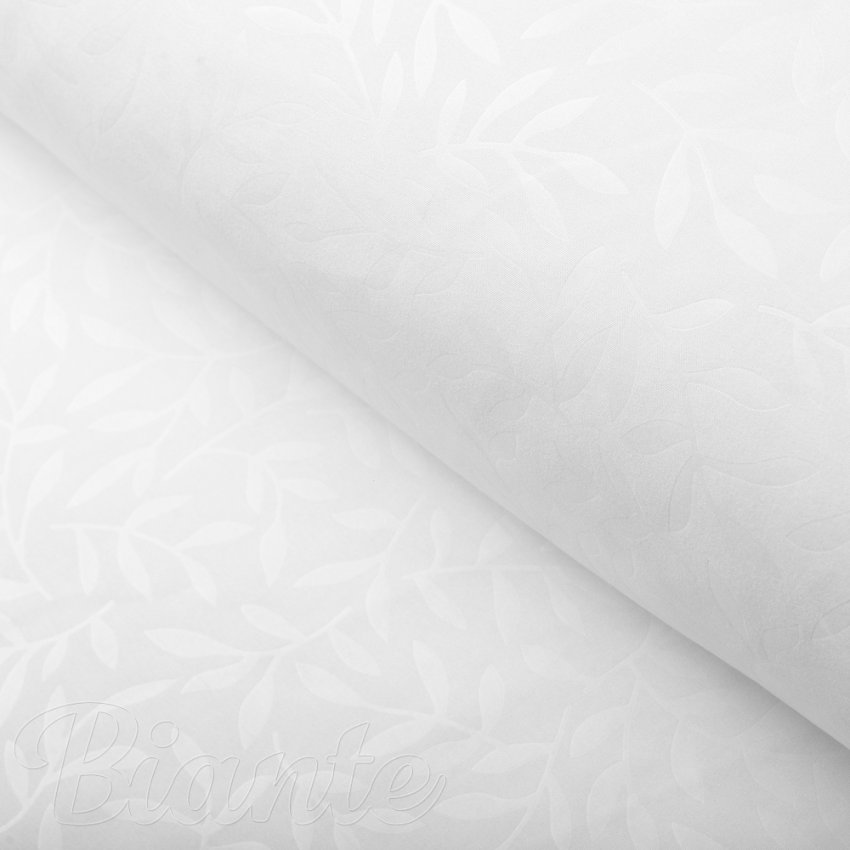 Dekorační látka Sofia SF-001 Bílé vyrážené větvičky s lístky - šířka 160 cm a 220 cm - Biante.cz