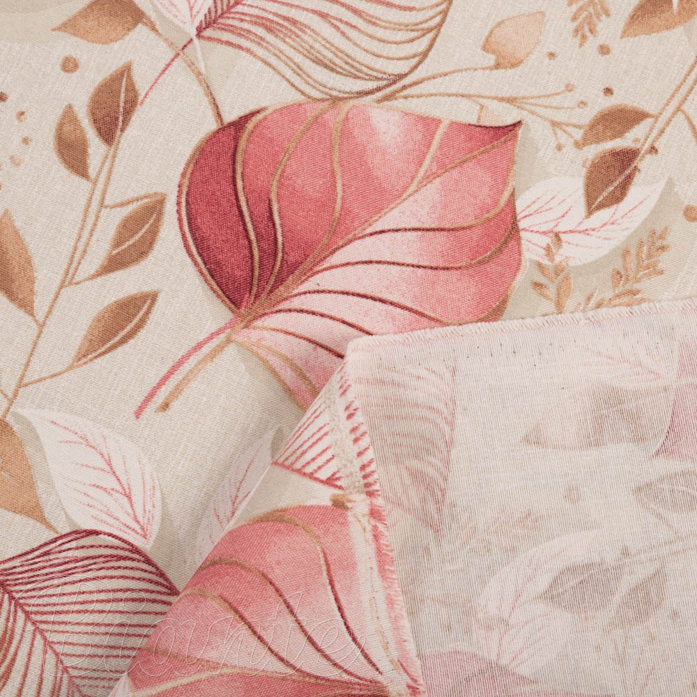 Dekorační látka Leona LN-172 Růžovo-vínové listy na režném - šířka 140 cm a 280 cm - detail 4 - Biante.cz