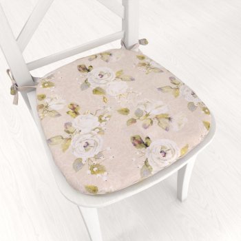 Oblý podsedák PML-059 Bílé růže s perokresbou na béžovém - 39x37x3 cm - Biante.cz Oblý podsedák PML-059 Bílé růže s perokresbou na béžovém - 39x37x3 cm - Biante.cz