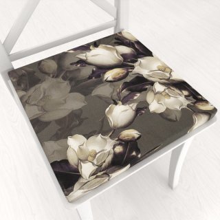 Zamatový štvorcový podsedák Tamara TMR-034 Kvety gardénie na hnedosivom - 38x38x3 cm - Biante.sk