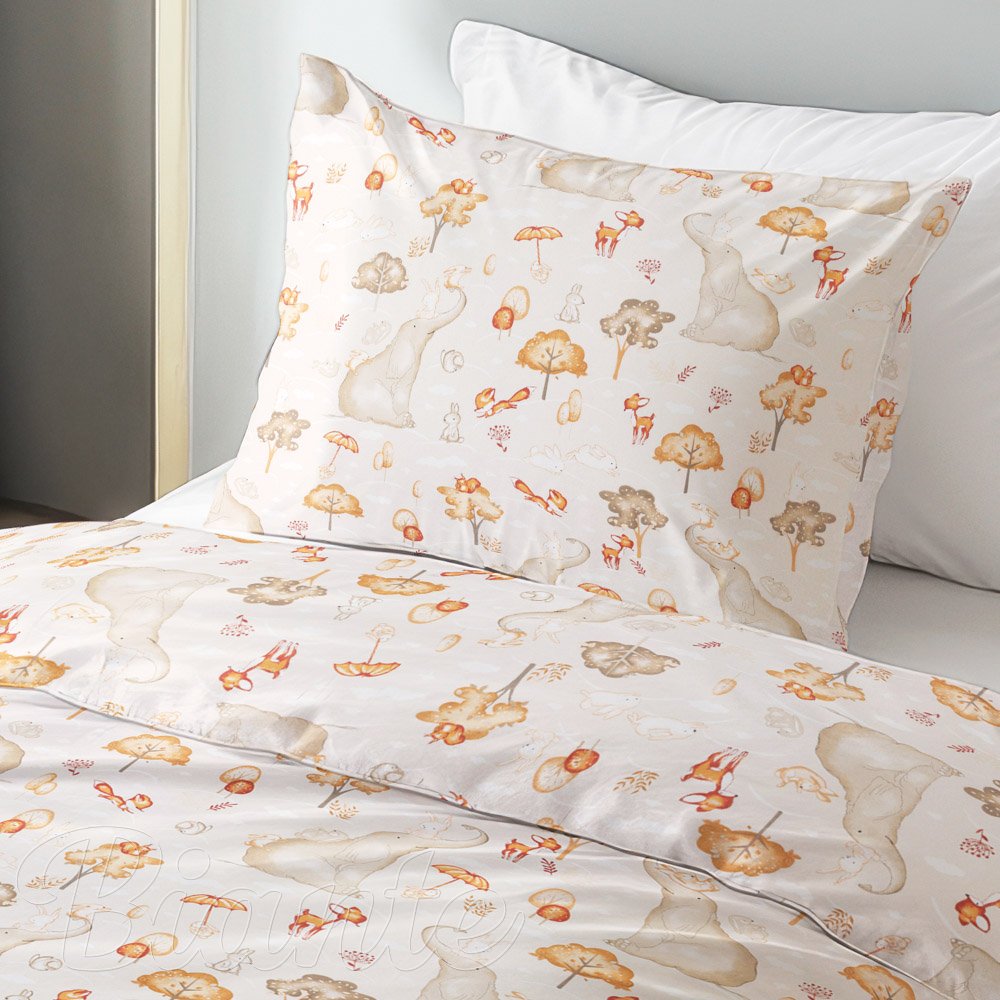 Dětské bavlněné ložní povlečení Sandra SA-692 Slon a jeho kamarádi na světle šedobéžovém - detail 1 - Biante.cz