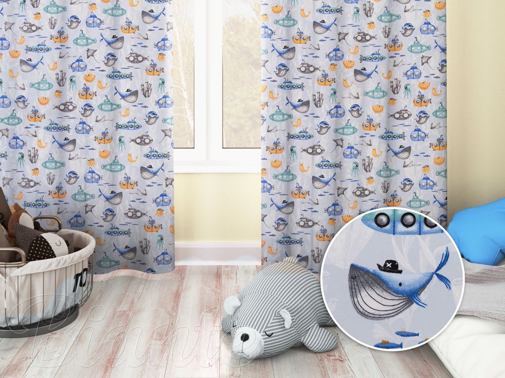 Dětský bavlněný závěs na míru Sandra SA-673 Podmořský svět modrý - Biante.cz
